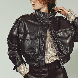 ZARA FAUX LEATHER CROPPED JACKET